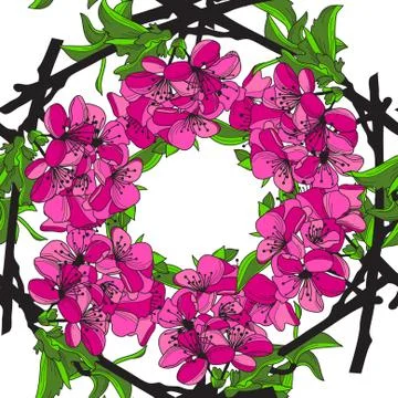 Elegant seamless pattern with decorative pink cherry blossoms, design element Stock Illustration
