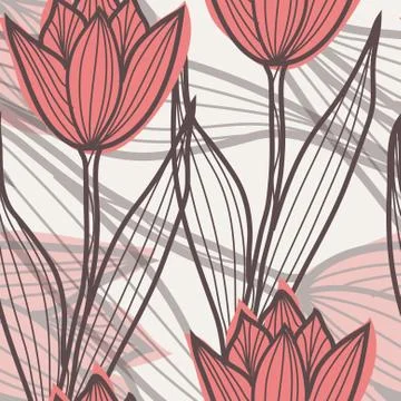 Elegant seamless pattern with decorative pink tulips, design element Stock Illustration