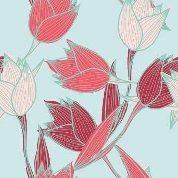 Elegant seamless pattern with decorative pink and red tulips, design element Stock Illustration