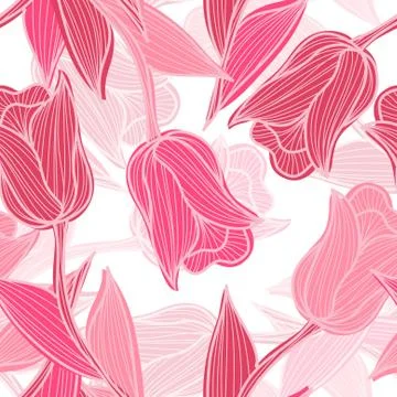 Elegant seamless pattern with decorative pink tulips, design element Stock Illustration