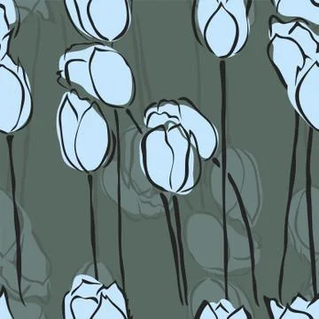 Elegant seamless pattern with decorative pink tulip flowers, design element Stock Illustration