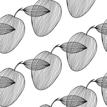 Elegant seamless pattern with decorative plum fruits, healthy food background Stock Illustration
