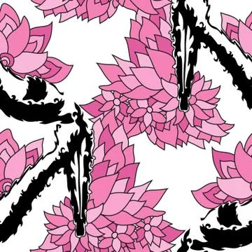 Elegant seamless pattern with decorative sandals and pink flowers on background Illustrazione stock