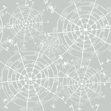 Elegant seamless pattern with decorative spiders and spider webs, design element Stock Illustration