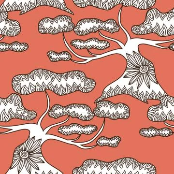 Elegant seamless pattern with decorative trees for your design Stock Illustration