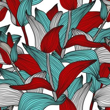 Elegant seamless pattern with decorative tulips, design element Stock Illustration