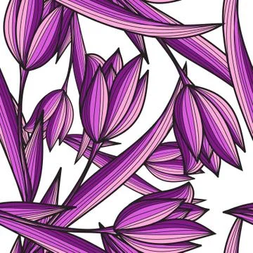 Elegant seamless pattern with decorative violet tulip flowers, design element Stock Illustration