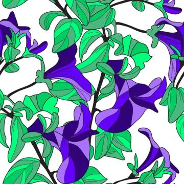 Elegant seamless pattern with decorative violet flowers, design element Stock Illustration