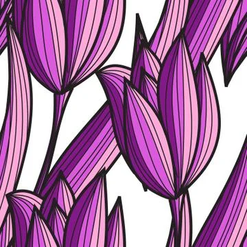 Elegant seamless pattern with decorative violet tulips, design element Stock Illustration