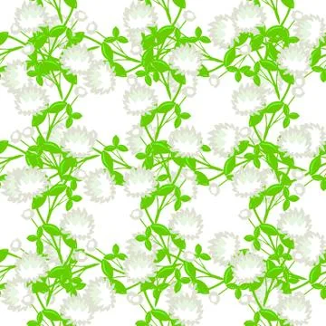 Elegant seamless pattern with decorative white clovers, design elements Illustrazione stock