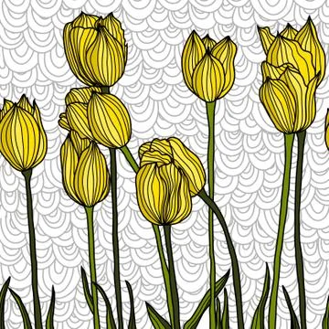 Elegant seamless pattern with decorative yellow tulips, design element Stock Illustration