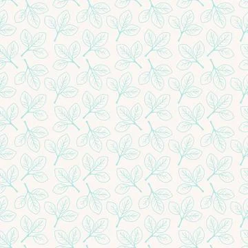 Elegant seamless pattern of delicate light blue leaves on a cream background. Stock Illustration