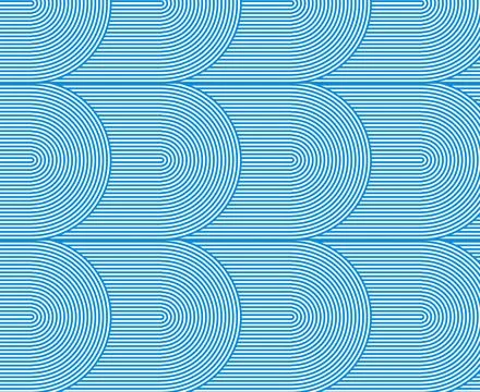 Elegant seamless pattern featuring blue gradient scallop shell shapes arran.. Stock Illustration