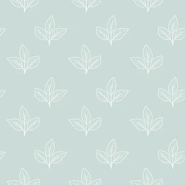 Elegant seamless pattern featuring delicate white leaf sprigs on a soft blue  Stockillustratie