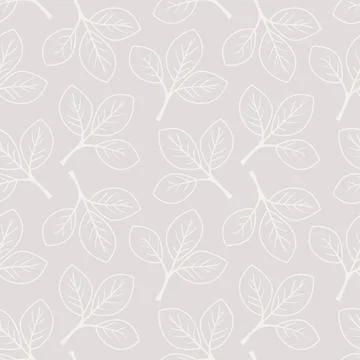 Elegant seamless pattern featuring delicate, minimalist grey leaves on a ligh Stock Illustration