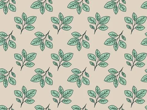 Elegant seamless pattern featuring delicate, handdrawn sprigs of leaves on .. Stock Illustration