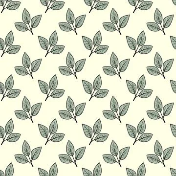 Elegant seamless pattern featuring delicate, stylized leaves on a soft cream  Stock Illustration