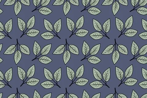 Elegant seamless pattern featuring delicate sprigs of leaves on a muted pur.. 스톡 일러스트