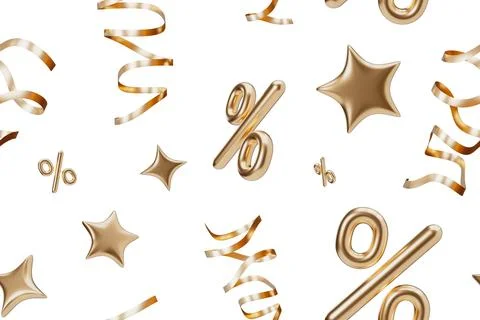 Elegant seamless pattern featuring golden ribbons and percentage symbols Stock Illustration