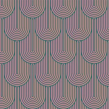 Elegant seamless pattern featuring red gradient scallop shell shapes arrang.. 库存插图