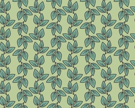 Elegant seamless pattern featuring stylized teal leaves on a pale green bac.. Stock Illustration
