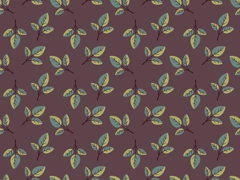 Elegant seamless pattern featuring stylized teal and yellow leaves on a dee.. Illustrazione stock