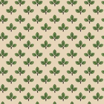 Elegant seamless pattern featuring stylized green leaves on a beige backgroun Stock Illustration