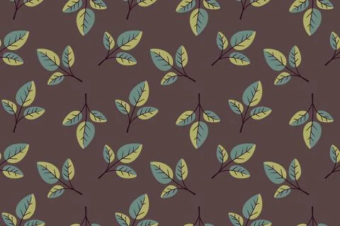 Elegant seamless pattern featuring stylized leaves in muted greens and yell.. Illustrazione stock