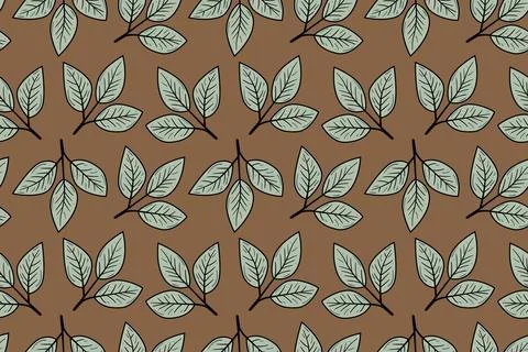 Elegant seamless pattern featuring stylized teal leaves on a brown backgrou.. Stock Illustration