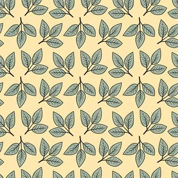 Elegant seamless pattern featuring stylized leaves on a pale yellow backgroun Stock Illustration