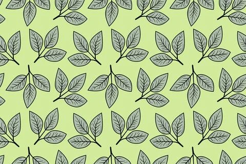 Elegant seamless pattern featuring stylized grey leaves on a pale green bac.. Stock Illustration