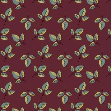 Elegant seamless pattern featuring stylized teal and olive green leaves on a  Stock Illustration