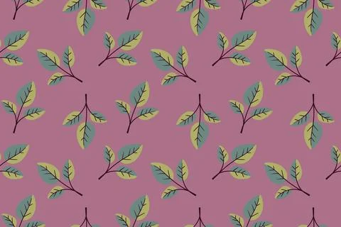 Elegant seamless pattern featuring stylized teal and yellowgreen leaves on .. Stock Illustration
