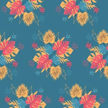 Elegant seamless pattern with flower branch. Scandinavian style Stock Illustration