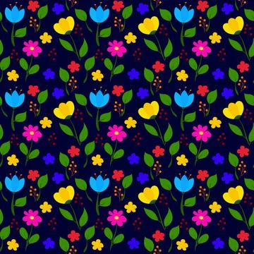 Elegant seamless pattern with flowers on a dark blue background. Childish de Stock Illustration