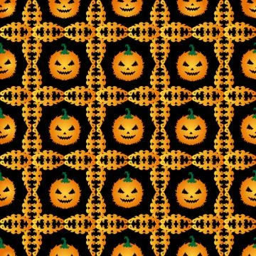 Elegant seamless pattern with funny pumpkins for your design Stock Illustration