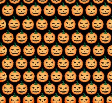 Elegant seamless pattern with funny scary pumpkins for your design Stock Illustration