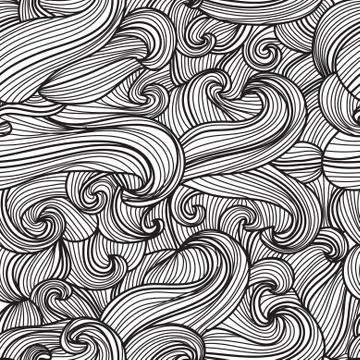 Elegant seamless pattern with hand drawn decorative waves, design element Stock Illustration