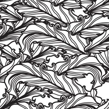 Elegant seamless pattern with hand drawn decorative feathers, design element Stock Illustration