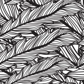 Elegant seamless pattern with hand drawn decorative feathers, design element Stock Illustration
