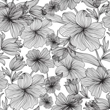 Elegant seamless pattern with hand drawn decorative flowers, design element Stock Illustration