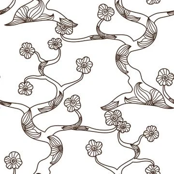 Elegant seamless pattern with hand drawn decorative trees for your design Stock Illustration