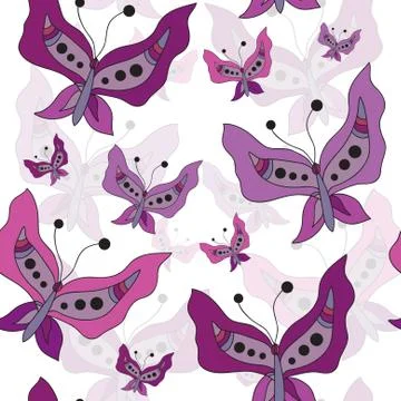Elegant seamless pattern with hand drawn decorative butterflies, design element Stock Illustration