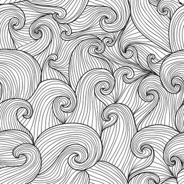 Elegant seamless pattern with hand drawn decorative waves, design element Stock Illustration