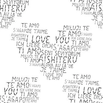 Elegant seamless pattern with hand drawn hearts made by i love you words Stock Illustration