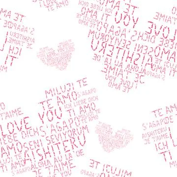 Elegant seamless pattern with hand drawn hearts made by i love you words Stock Illustration