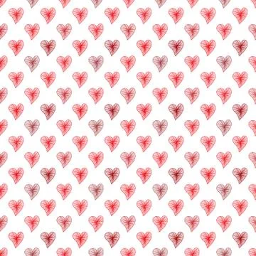 Elegant seamless pattern with hand drawn decorative pink hearts, design elements Illustrazione stock