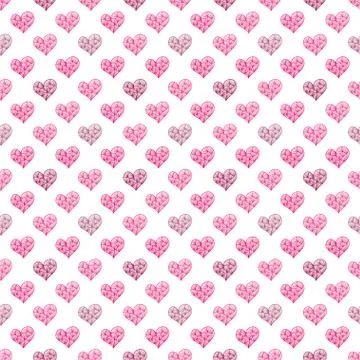 Elegant seamless pattern with hand drawn decorative hearts, design elements Stock Illustration