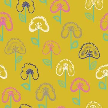 Elegant seamless pattern with  hand drawn flowers on a pastel background. Illustrazione stock