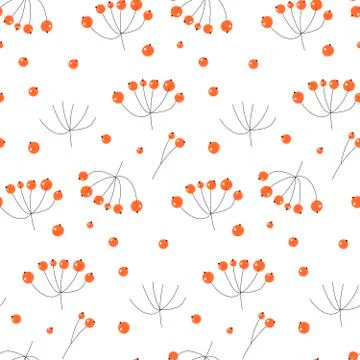 Elegant seamless pattern with hand drawn decorative holly berries, design Stock Illustration